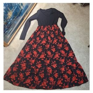 SHEIN Black and Red Long Sleeve Dress